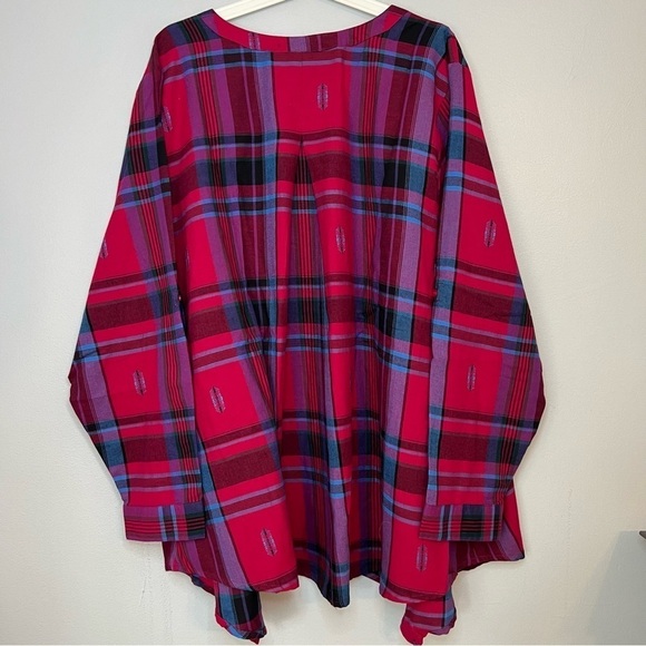 Roaman's Women's Button Up Shirt Tunic Plaid Roll Tab V Neck 22 Asymmetrical Hem - Picture 14 of 15